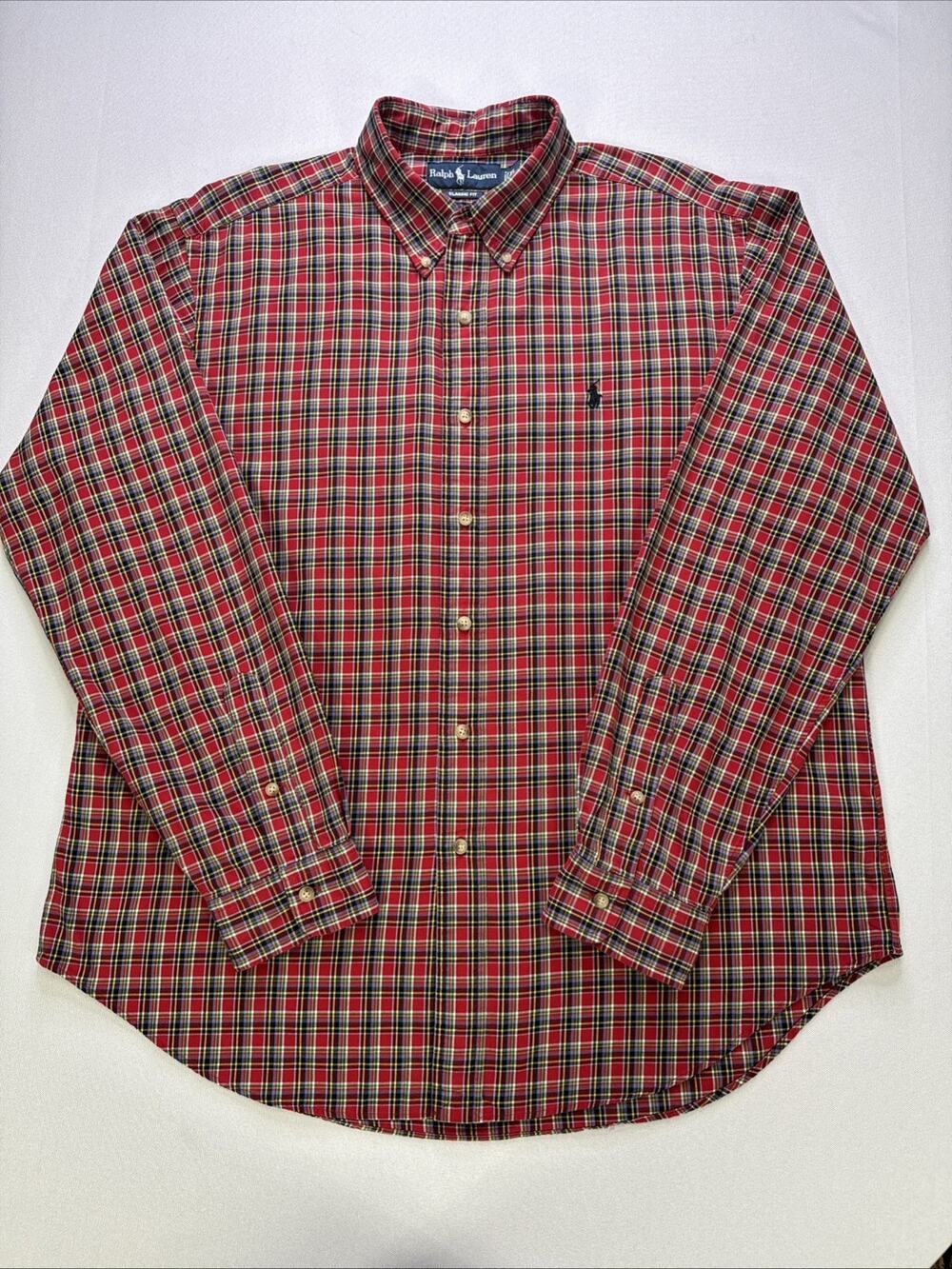Ralph Lauren Men’s XL Classic Fit Red Tartan Plaid Button Down Shirt Preppy